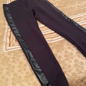 Vince Camuto yoga pants, black with leather-like trim, rayon blend, S